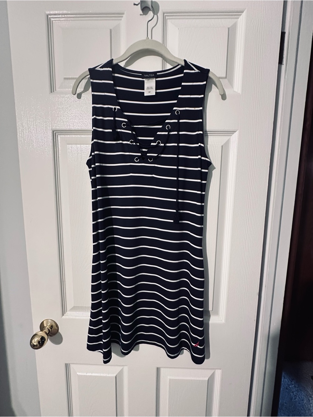 Nautica Navy and White Striped Sleeveless Lace-Up Dress